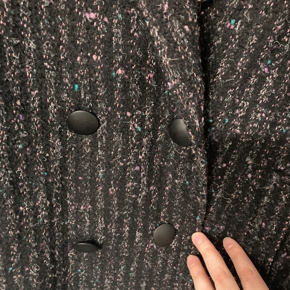 VINTAGE 80s Coat NEW YORK GIRL Size 16 Subtle Pink & Teal w/ Leather Trim Union - Picture 4 of 8